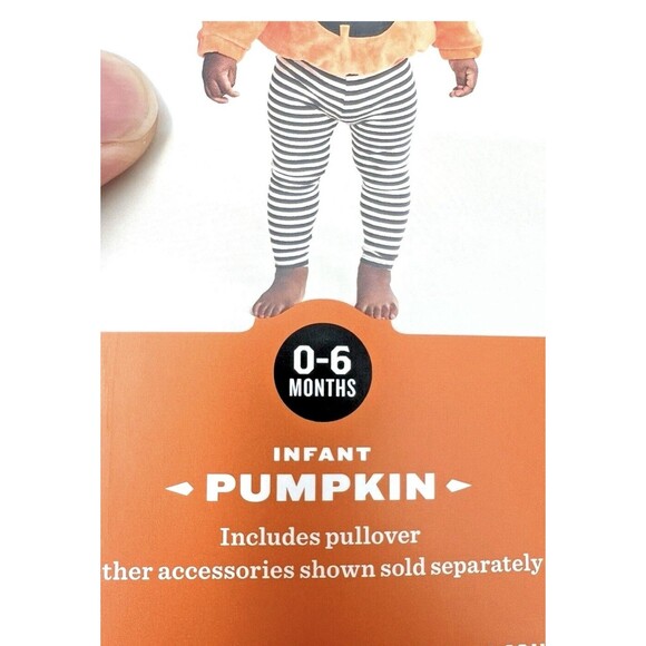 Plush Infant Pumpkin Hooded Pullover Halloween Costume Baby 0-6 Months Puffy - Picture 4 of 5
